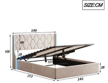 Hydraulisch tweepersoonsbed met LED-hoofdeinde, Verzenden, Nieuw