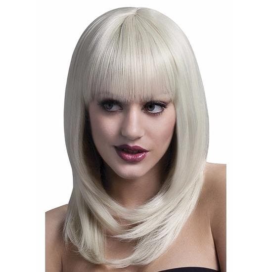 Kwaliteits pruik blond halflang met pony / Tanja - Damespr.., Hobby en Vrije tijd, Feestartikelen, Ophalen of Verzenden