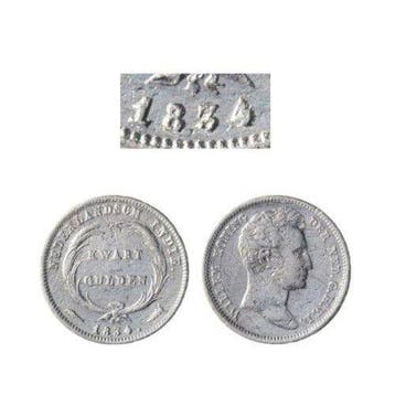 Nederlands-Indië. 1/4 Gulden 1834 over 1826 jaartalwijziging