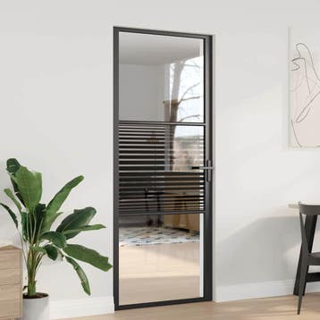 vidaXL Glazen deur 83 x 3,5 x 201,5 cm Aluminium Zwart, Doe-het-zelf en Verbouw, Deuren en Horren, Verzenden, Nieuw