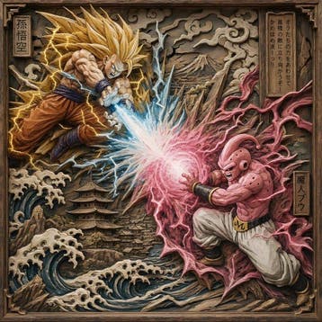 daveY - GOKU SSJ3 vs KID BUU x WOODEN CARVING, Nieuw