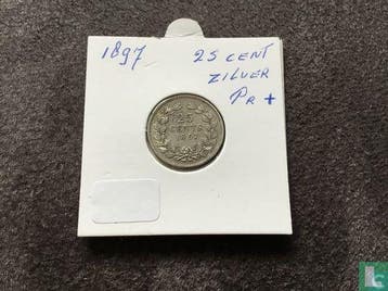 Nederland 25 cents 1897, Verzenden, 5 cent, Losse munt, Goud