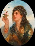Norbert Schrödl (1842-1912) - Mädchen mit Rose und, Antiek en Kunst, Kunst | Schilderijen | Klassiek