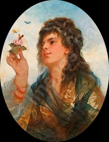 Norbert Schrödl (1842-1912) - Mädchen mit Rose und