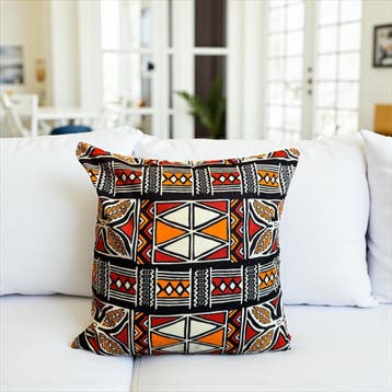 Afrikaans kussen | Rood & Oranje Bogolan Symbols - Sierkusse, Ophalen of Verzenden, Nieuw