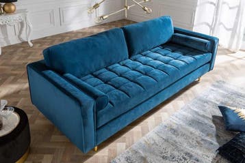 Design 3-zits loungebank COSY VELVET 220cm petroleumblauw, Huis en Inrichting, Banken | Bankstellen, Ophalen of Verzenden, Nieuw