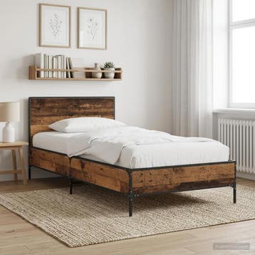 vidaXL Bedframe met Hoofdeinde Oud hout 80 x 200 cm Bewerkt, Eenpersoons, Bruin, Verzenden, Nieuw