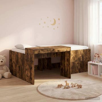 vidaXL Hoge Bed Frame met Bureau voor Kinderen Gerookt eiken, Verzenden, Nieuw, Bruin, Hout