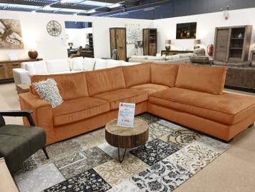 Hoekbank Follega - hoekbanken - Cognac, Huis en Inrichting, Nieuw, 150 cm of meer, Stof, 250 tot 300 cm