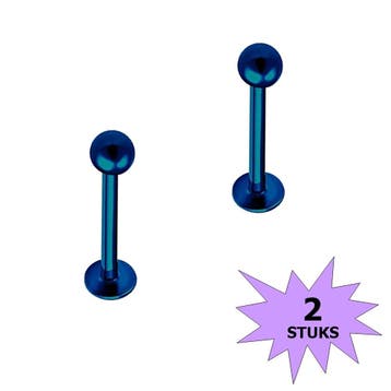 Fako Bijoux - Labret Piercing - 3mm - Kort - Blauw - 2 Stuks, Verzenden, Nieuw