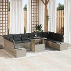 vidaXL Tuin Sofa Set met kussen met opslag 11 pcs Lichtgrijs, Verzenden, Nieuw, Rotan, Meer dan 8 zitplaatsen