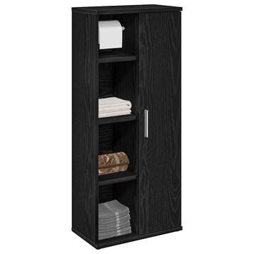 vidaXL Badkamerkast met rolhouder 39x22x90 cm zwart, Verzenden, Nieuw, (Half)hoge kast