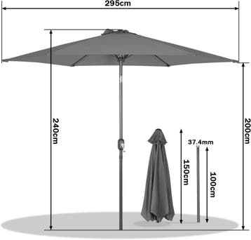 2dekans | Angel Living Parasol Ø300 cm - Rond - Grijs, Ophalen of Verzenden, Zo goed als nieuw