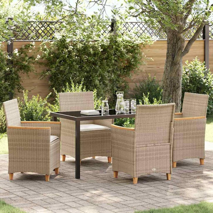 vidaXL Tuin eettafelset 5 pcs Beige poly rattan, Tuin en Terras, Tuinsets en Loungesets, Nieuw, 5 zitplaatsen, Rotan, Verzenden