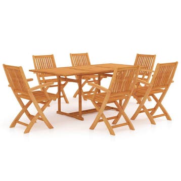 vidaXL 7-delige Tuinset massief teakhout, Tuin en Terras, Verzenden, 6 zitplaatsen, Nieuw, Tuinset