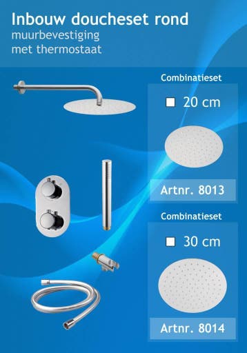Inbouw Doucheset Rond met Muursteun Ø 20cm, Verzenden, Nieuw