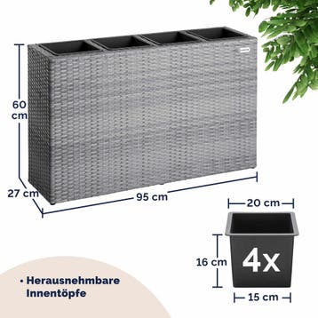 Hoge Plantenbak Grijs Kunststof 95x27x60cm (Plantenbakken), Verzenden, Nieuw