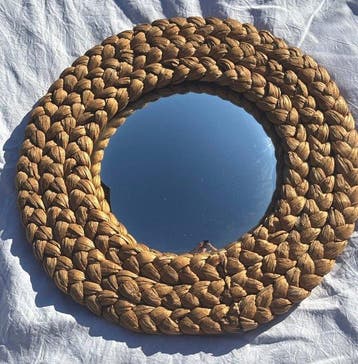 Spiegel- Spiegel van een heks - Glas, raffia gevlochten -, Antiek en Kunst