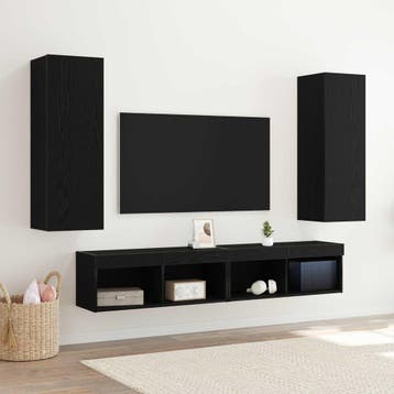 vidaXL Wand TV Kast 2 st Zwart Eiken Bewerkt hout, Minder dan 50 cm, Verzenden, Nieuw, Minder dan 100 cm