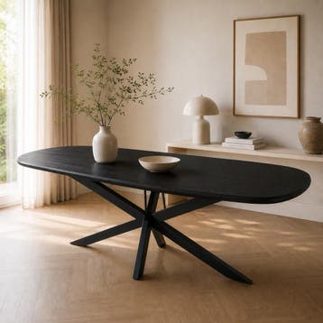 DS4U Mees Deens ovale eettafel - 230 cm - hout - zwart, Ophalen of Verzenden, Nieuw, Zwart