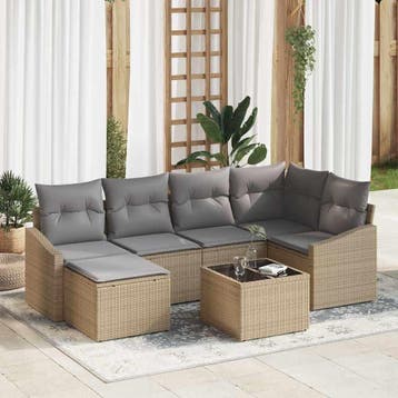 vidaXL Tuin Eetset 7 st Beige en Licht Grijs, Verzenden, Nieuw, 7 zitplaatsen
