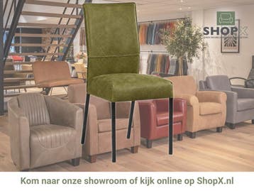 Leren eetkamerstoel Real - Kenia Olive (olijf) - Poten, Overige kleuren, Nieuw, Ophalen of Verzenden, Eén