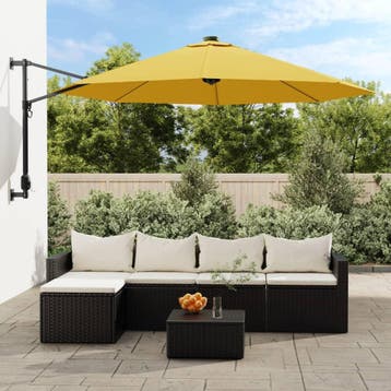 vidaXL Wandparasol 290 cm geel, Verzenden, Nieuw, 2 tot 3 meter, Muurparasol