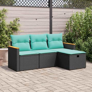 vidaXL 4-delige Loungeset met kussens poly rattan zwart, Tuin en Terras, Verzenden, Nieuw, Loungeset