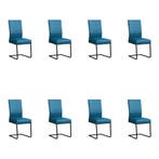 Set van 8 Leren eetkamerstoelen Remix - Hermes Turquoise, Huis en Inrichting, Stoelen, Ophalen of Verzenden, Nieuw, Leer, Vijf, Zes of meer stoelen