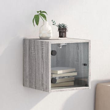vidaXL Nachtkastje met glazen deur 35x37x35 cm grijs sonoma, Minder dan 45 cm, Verzenden, Nieuw, Minder dan 55 cm