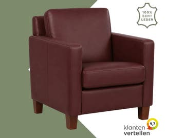 Leren fauteuil Smart - Toledo Bordeaux (donkerrood) - Poten, Nieuw, Ophalen of Verzenden, Bohemian, Eigentijds, Modern, Retro