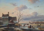 Fred Arends (1949) - Winter landschap met vele figuren en