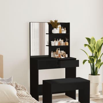vidaXL Kaptafel met spiegel 74,5x40x141 cm zwart, Huis en Inrichting, Tafels | Salontafels, Verzenden, Nieuw, Overige houtsoorten