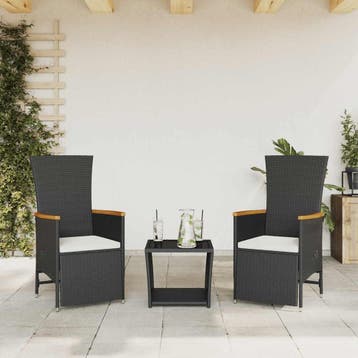 vidaXL 3-delige Tuinset met kussens poly rattan zwart, Verzenden, Nieuw, Tuinset