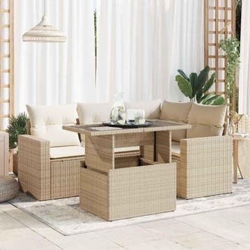 vidaXL 5-delige Loungeset met kussens poly rattan beige, Verzenden, Nieuw, Loungeset