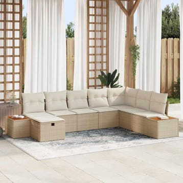 vidaXL Tuinbankenset 9 st Beige poly rattan, Verzenden, Nieuw, Rotan, Meer dan 8 zitplaatsen