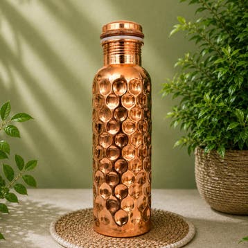 Puur koperen waterfles – diamond gepolijst – 1 liter/335 g, Ophalen of Verzenden, Nieuw