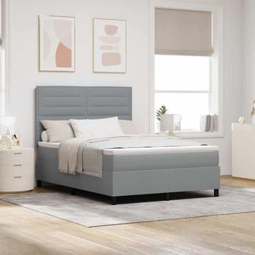 vidaXL Boxspring bed met matras met LED Lichtgrijs 140 x 200, Verzenden, Nieuw, Grijs, Stof