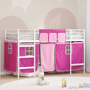 vidaXL Bunkbed voor kinderen met gordijnen Wit en Roze 100 x, Verzenden, Nieuw, Wit, Metaal