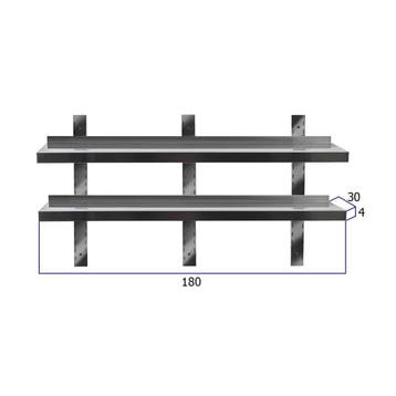 HCB Dubbel wandschap - 180 x 30 cm - RVS, Verzenden, Nieuw in verpakking, Overige typen