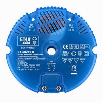 ET48 ronde halogeentransformator 12V 50-210W dimbaar, Ophalen of Verzenden, Nieuw