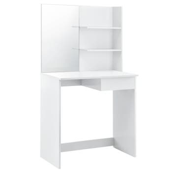 Kaptafel met krukje en spiegel 141x75x39,7 cm wit, Verzenden, Nieuw