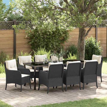 vidaXL Tuin eettafelset 9 st Zwart poly rattan, Tuin en Terras, Tuinsets en Loungesets, Verzenden, Nieuw, Rotan, Meer dan 8 zitplaatsen