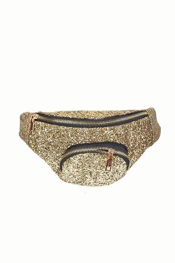 KIMU® Heuptasje Rond Voorvak Grote Glitters Goud Heuptas Gou, Ophalen of Verzenden, Nieuw, Overige kleuren, Overige typen