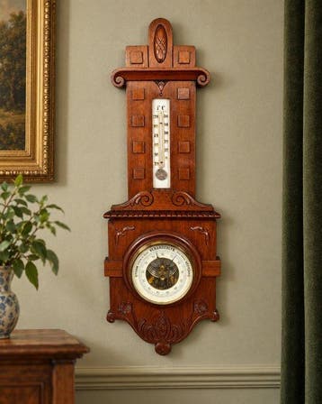 Aneroid barometer - Hout - aneroïde wandbaromete