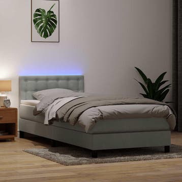 vidaXL Boxspring met matras en LED fluweel lichtgrijs 80x220, Eenpersoons, Verzenden, Nieuw, Stof