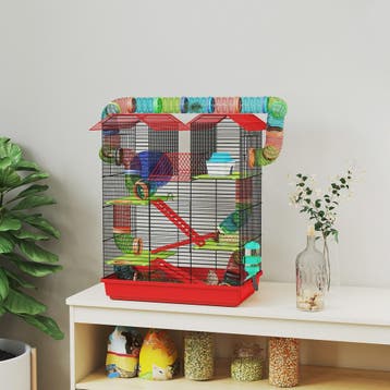 Grote Hamsterkooi met Tunnel, Loopwiel en Voerbak - 47x30x59, Verzenden, Nieuw