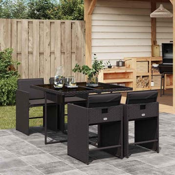 vidaXL 5-delige Tuinset met kussens poly rattan zwart, Verzenden, Nieuw, 4 zitplaatsen, Tuinset