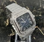 Cartier Santos - Blue Dial - WSSA0013 - Iced Out - Diamonds, Overige merken, Staal, Staal, Polshorloge