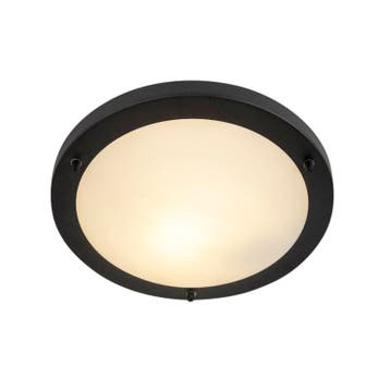 Moderne plafonnière zwart 31 cm IP44 - Yuma, Huis en Inrichting, Lampen | Plafondlampen, Verzenden, Nieuw, Glas, Modern